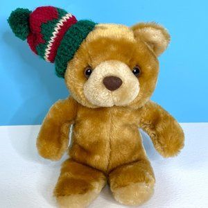 RARE Vintage Fine Toy Co. Teddy Bear w/ Winter Knit Hat 10" Plush Stuffed Animal